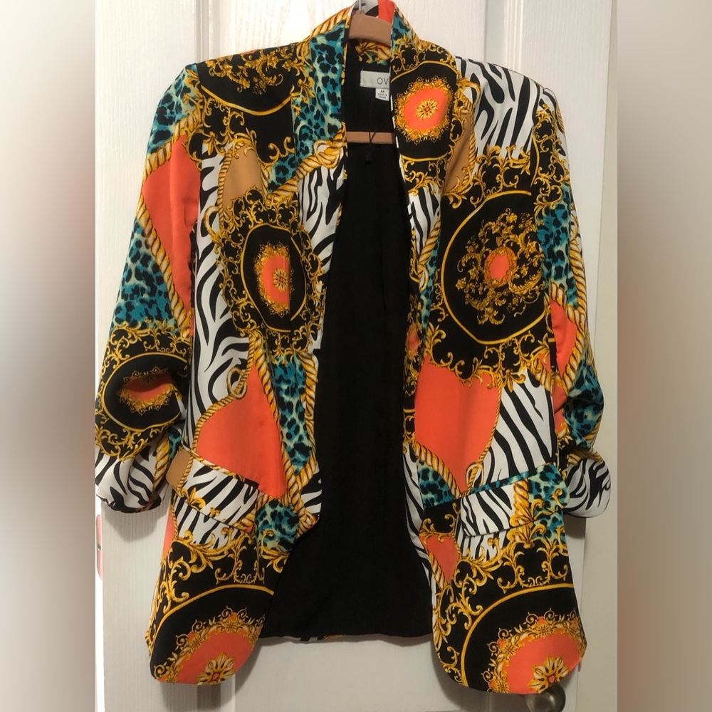 (155)- 😍 Gorgeous Tropical/ Zebra Boyfriend Blazer!🦓📌 -M🔥 🚨No Stretch!🚨